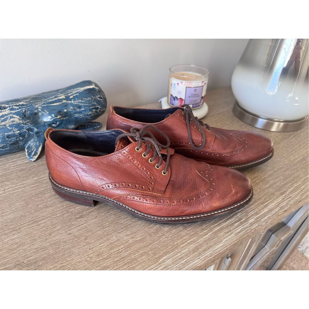 COLE HAAN Grand.Os WATSON Brown Pebble Leather Wingtip Oxford Size 11.5